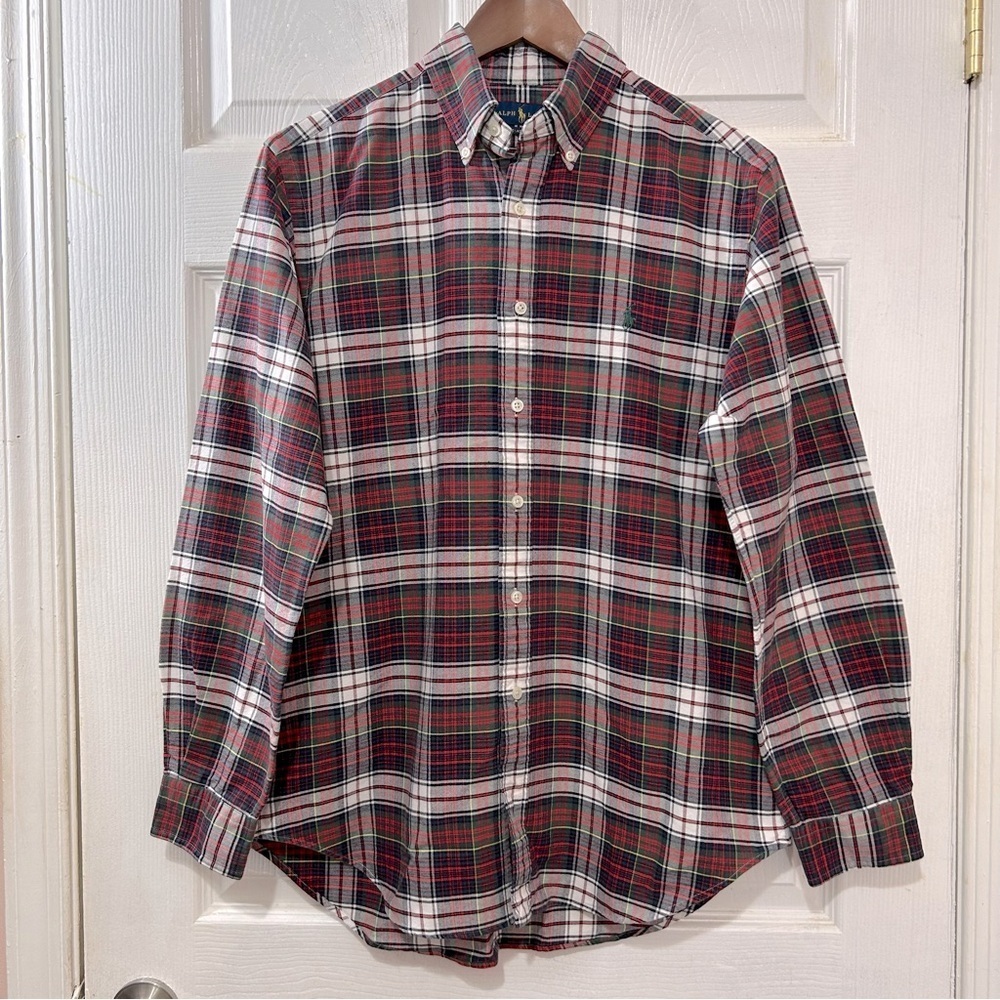 POLO Ralph Lauren Men's Button Down Shirt Red Green Plaid Classic Fit Size Med